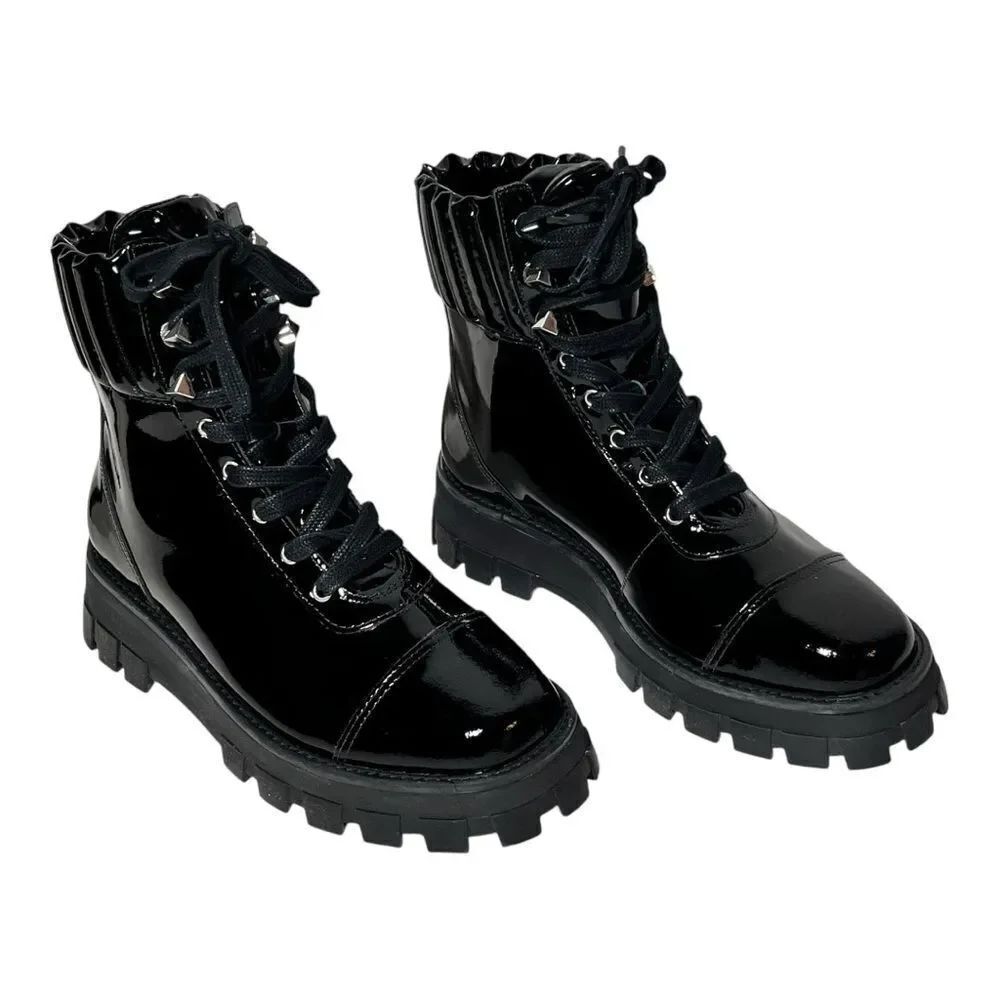 Schutz Sutton Patent Leather Lug Sole  Lace Up Boots